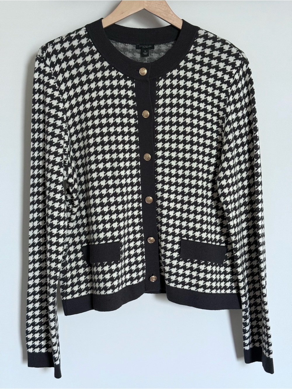 NWT Ann Taylor Factory Black White Houndstooth Button Front Cardigan XL